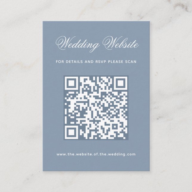 Dusty Blue Wedding Website QR Code and Calligraphy Enclosure Card (Front)