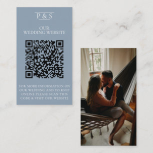Dusty blue Wedding Website QR Code Photo Rsvp    Enclosure Card
