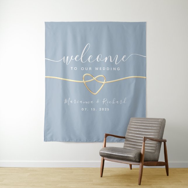 Dusty Blue Wedding Welcome Backdrop  Tapestry (In Situ)