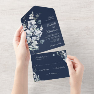 Dusty Blue Wedding Wildflower Greenery All In One All In One Invitation