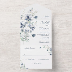 Dusty Blue Wedding Wildflower Greenery All In One Invitation