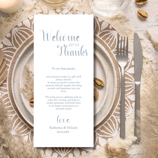 Dusty Blue Welcome & Thanks Place Setting Cards (Creator Uploaded)