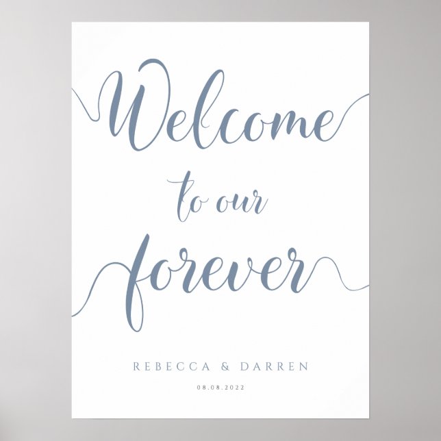 Dusty Blue Welcome to Our Forever Wedding Sign (Front)