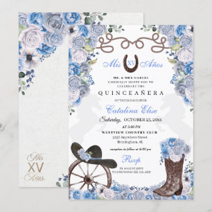 Dusty Blue Western Charra Ranchero Quinceanera Invitation