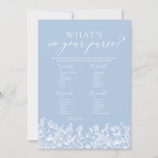 Dusty Blue What's In Your Purse Bridal Shower Game Invitation (Front)