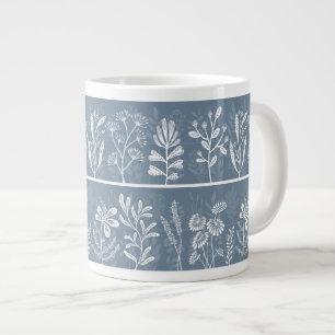 Dusty Blue Whimsical Botanic Herbarium Large Coffee Mug