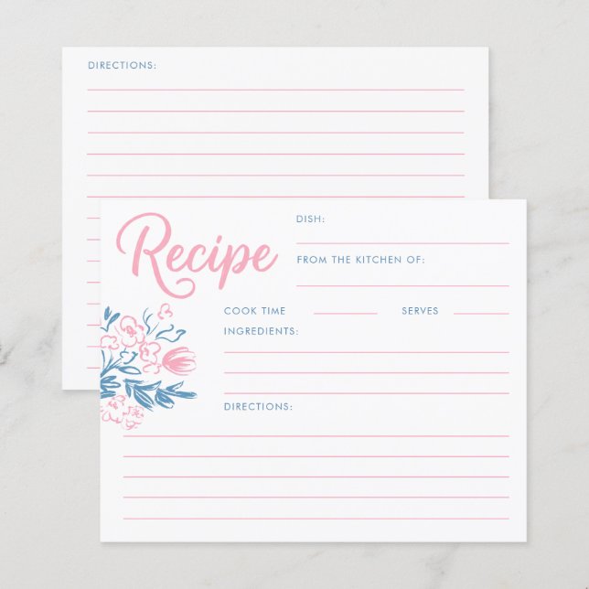 Dusty Blue Whimsical Bridal Shower Recipe Card (Front/Back)
