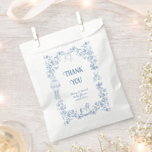 Dusty Blue Whimsical Floral Baby Shower Favour Bag (Clipped)