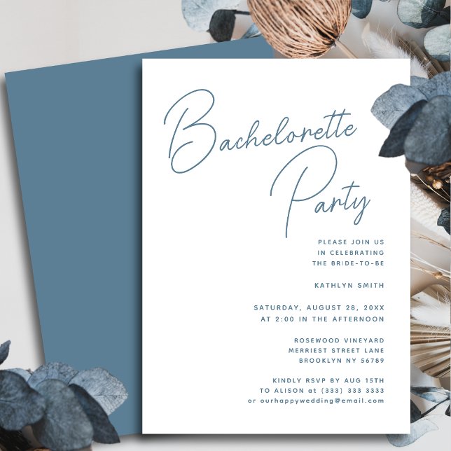 Dusty Blue Whimsical Script Bachelorette Party Invitation (Creator Uploaded)