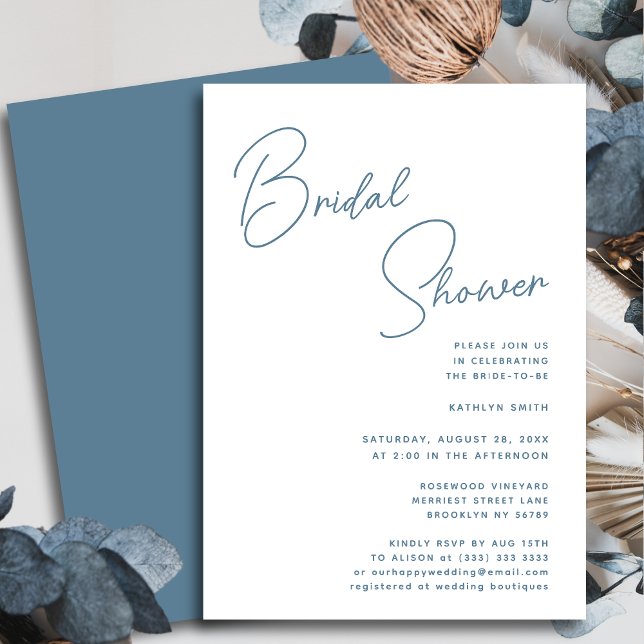 Dusty Blue Whimsical Script Chic Bridal Shower Invitation (Creator Uploaded)