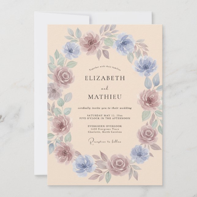 Dusty Blue Whimsical Spring Wedding Invitation (Front)