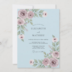 Dusty Blue Whispering Blossom Wedding Invitation