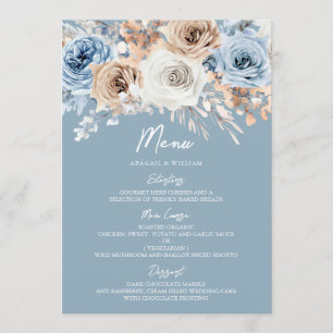 Dusty Blue & White Bohemian Floral Modern Wedding Menu