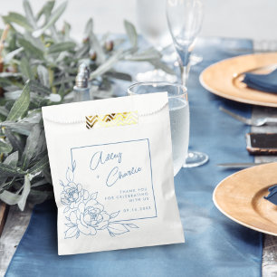 Dusty Blue White Botanical Wedding Favour Thank Yo Bag