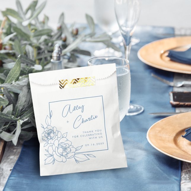 Dusty Blue White Botanical Wedding Favour Thank Yo Favour Bag (Creator Uploaded)