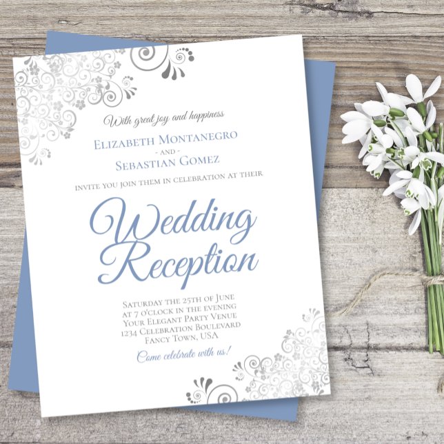 Dusty Blue & White BUDGET Wedding Reception Invite (Creator Uploaded)