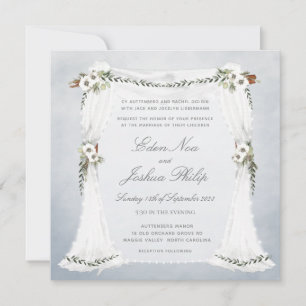 Dusty Blue White Chuppah Faire-part de mariage