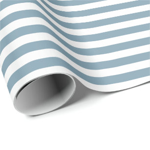 Dusty Blue White Classic Stripes Wrapping Paper
