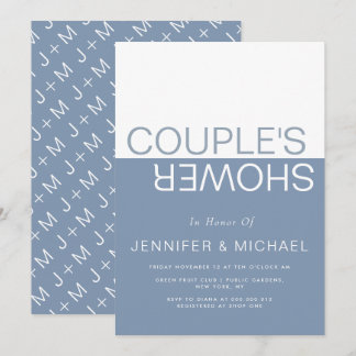 Dusty blue white colorblock couples wedding shower invitation