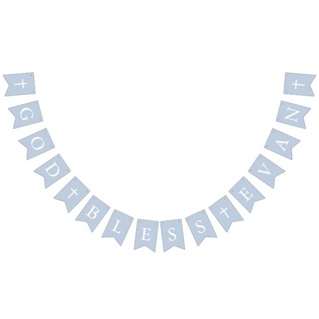 Dusty Blue White Cross Boy Baptism Bunting Flags (All)