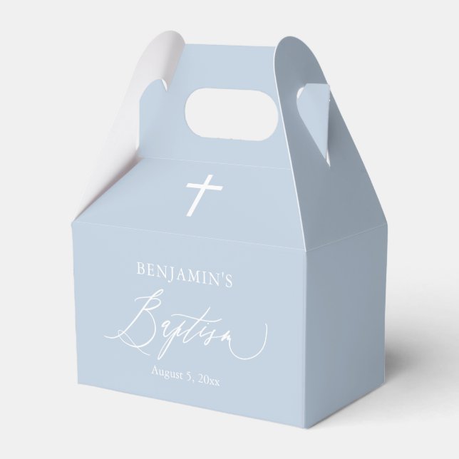 Dusty Blue White Cross Boy Baptism Favour Box (Front Side)