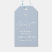 Dusty Blue White Cross Boy Baptism Favour Tags
