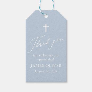 Dusty Blue White Cross Boy Baptism Favour Tags