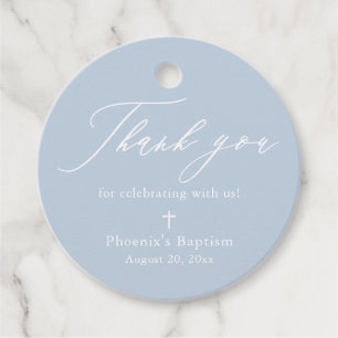 Dusty Blue White Cross Boy Baptism Favour Tags