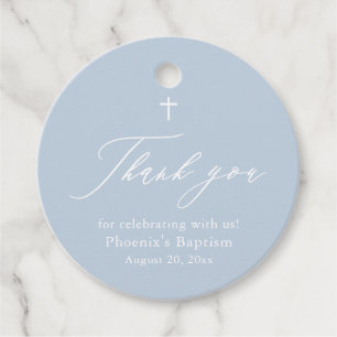 Dusty Blue White Cross Boy Baptism Favour Tags