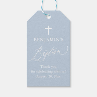 Dusty Blue White Cross Boy Baptism Favour Tags