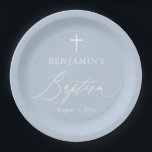 Dusty Blue White Cross Boy Baptism Party Plates<br><div class="desc">Dusty Blue White Cross Boy Baptism Party Plates,  Blue Baptism,  Boy Baptism,  Modern Blue Baptism Party Paper Plates</div>