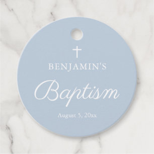 Dusty Blue White Cross Boy Baptism Round Favour Ta Tags