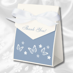Dusty Blue White Daisy Butterfly Bridal Shower Favor Box