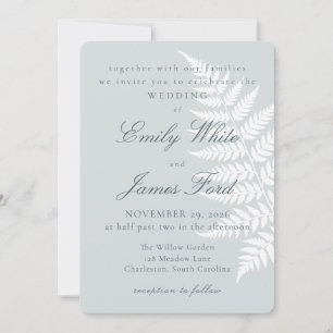 Dusty Blue White Fern 5x7 Botanical Wedding Invitation