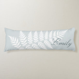 Dusty Blue White Fern Elegant Minimalist Body Pillow