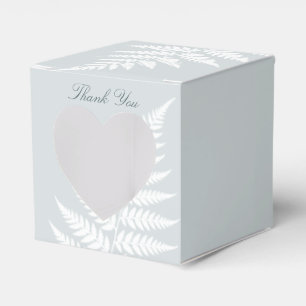 Dusty Blue White Fern Heart Thank You Favor Box