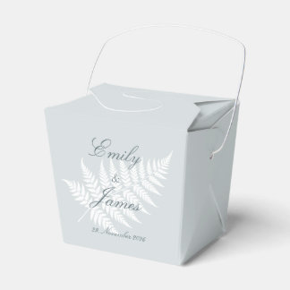 Dusty Blue White Fern Small Take Out Party Favor Box