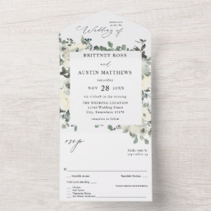 Dusty Blue & White Floral  All In One Invitation
