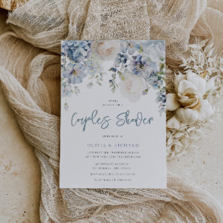Dusty Blue & White Floral Couples Shower Invitation