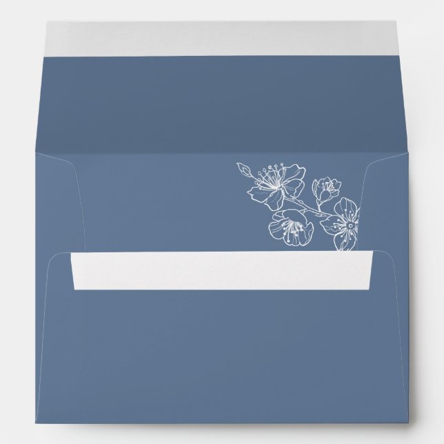 Dusty Blue White Floral Custom Monogram Envelope (Back (Bottom))
