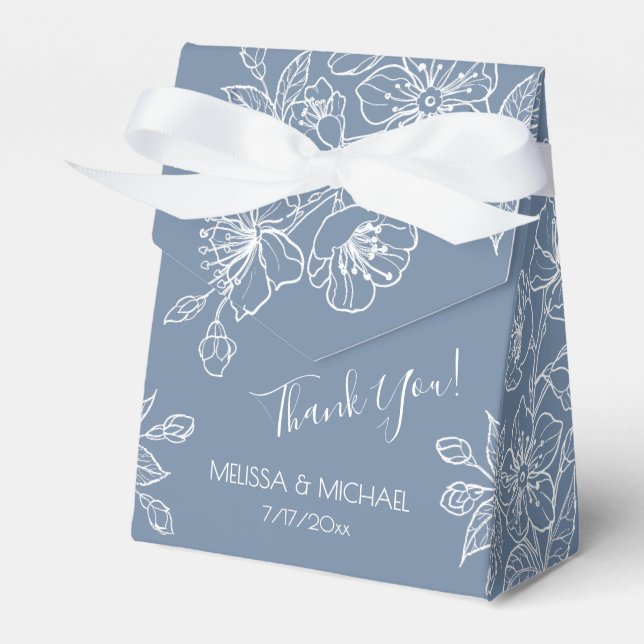 Dusty Blue White Floral | Custom Wedding Favor Box (Front Side)