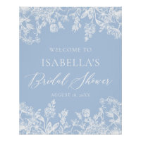 Dusty Blue White Floral Fête des mariées Affiche d