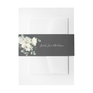 Dusty Blue & White Floral- Grey Invitation Belly Band