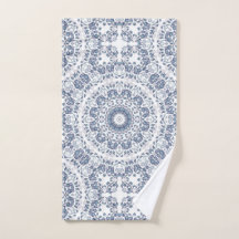 Dusty Blue White Floral Mandala