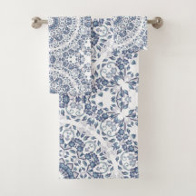 Dusty Blue White Floral Mandala Pattern