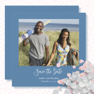 Dusty Blue White Floral QR Code Save the Date Invitation