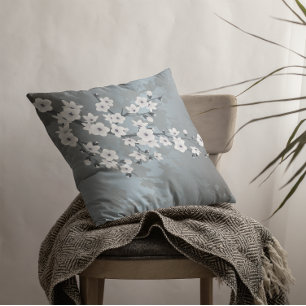Dusty Blue White Floral Throw Pillow