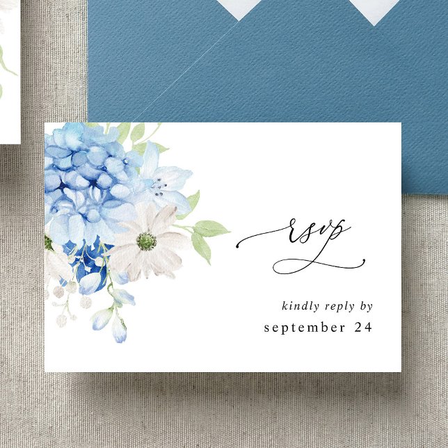 Dusty Blue & White Floral w Meal RSVP Card (Creator Uploaded)