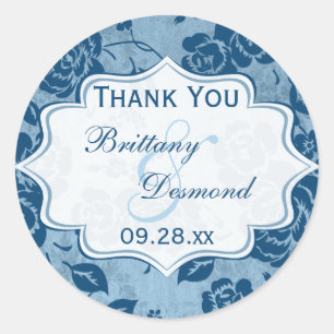 Dusty Blue, White Floral Wedding Favour Sticker