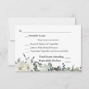 Dusty Blue & White Floral Wedding RSVP 3 Repas Car